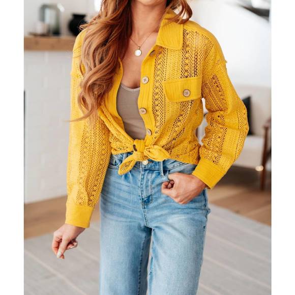 NEW VERY J sweeter than nectar lace button down in honey - Picture 2 of 5
